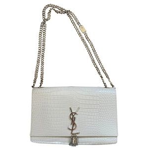 Saint Laurent Kate Croc Embossed White Leather Bag. 100% Authentic